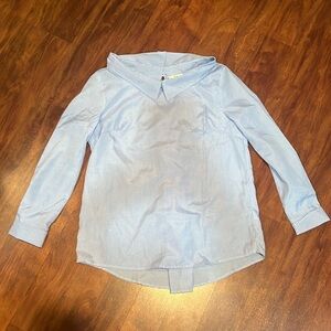 size L ETWO blue and white striped blouse with lace up detail on back